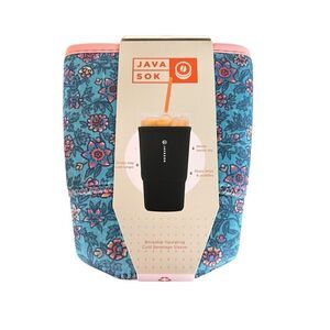 Java sok reusable insulating beverage sleeve large 30-32oz blue pink floral ￼￼